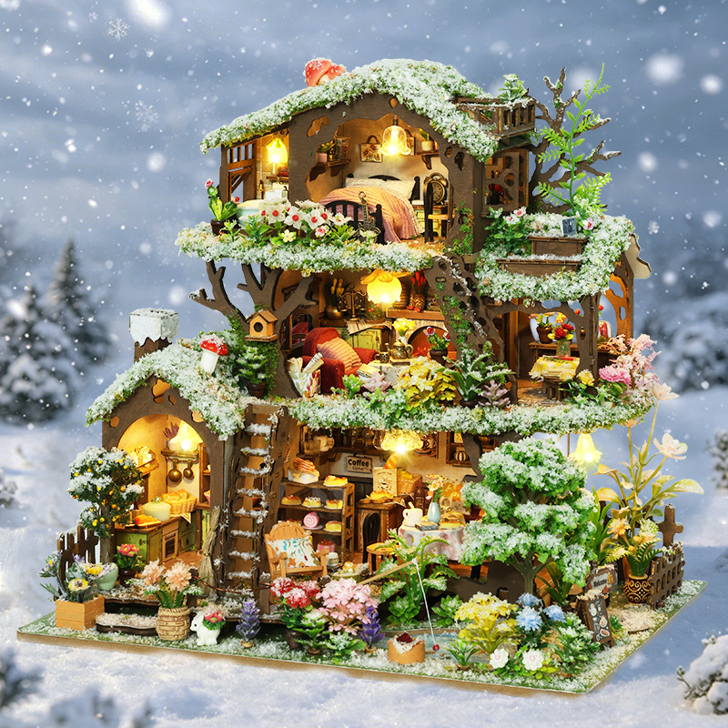 Qiaoyun DIY House Time Tree House Snow Scene Villa 3D Three-Dimensional Handmade Assembly Kit