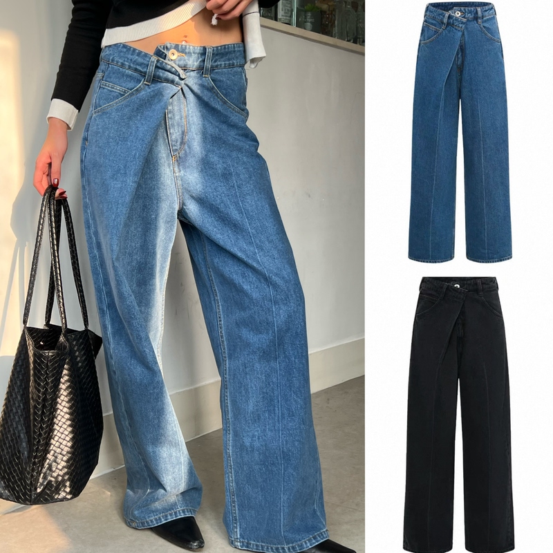 In Stock Asymmetrical Waistband Jeans Weeeechan Asymmetrical Waistband Straight-Leg Jodie Jeans