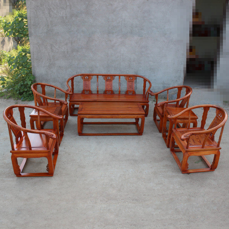 Solid wood palace chair five-piece set Chinese style living room sofa circle chair Taishi chair coffee table table whole house combination small apartment