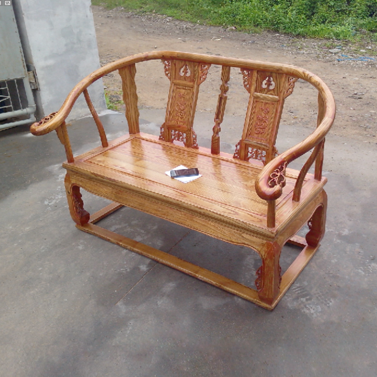 New Chinese-style double sofa three-seat simple modern living room coffee table small apartment Zen bench elm all solid wood