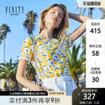 FINITY pullover womens summer new yellow loose straight breathable short-sleeved printed Chiffon shirt