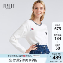 FINITY2021 spring womens new year contrast ribbed round neck cotton embroidered all-match base pullover women