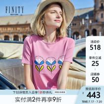 FINITY knitwear womens spring and summer new jacquard plant pattern wild pink age-reducing short-sleeved T-shirt women