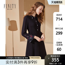 FINITY womens autumn and winter clothing new fashion temperament A-line dress waist thin slim black skirt