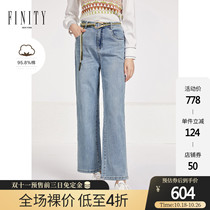 FINITY2021 spring womens new fashion light blue cotton denim ankle-length pants womens hanging casual pants