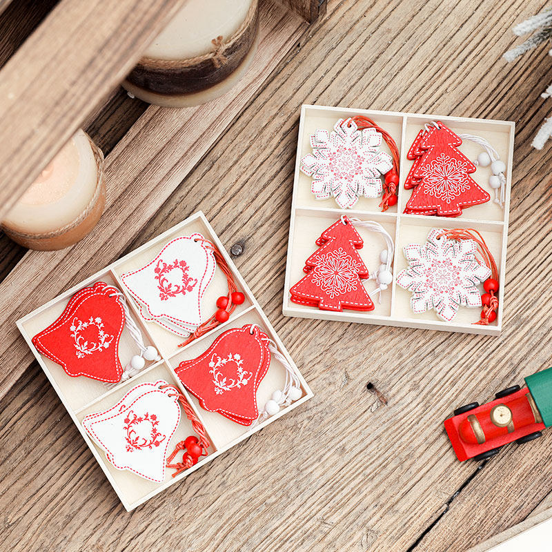 Christmas decorations Snowflakes Christmas Tree decoration Hanging ornaments Christmas Tree diy materials bells Wooden trinkets
