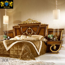 European style solid wood double bed French luxury princess bed carved 2 M master bedroom wedding bed large apartment Villa furniture