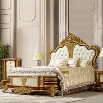 Eurostyle Solid Wood Double Bed Luxury Style Villa Bedroom 1 8 m 2 m Head Layer Cow Leather Genuine Leather Bed Custom Furniture