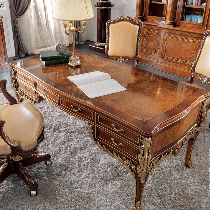 American solid wood desk High-end Villa Bookhouse Furniture Factory Custom President Desk Carvings Eurostyle Big Bandae