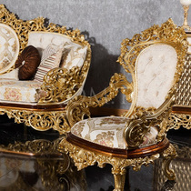 Eurostyle solid wood Carved Living Room Sofa palace Golden Villa Furniture Custom style Extravagant Cloth Art sofa