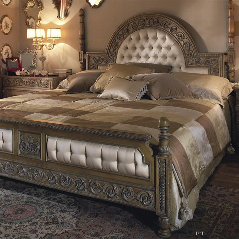 European solid wood bed 18 meters double bed 2 meters soft bag big bed luxury furniture wedding bed princess bed American soft bed