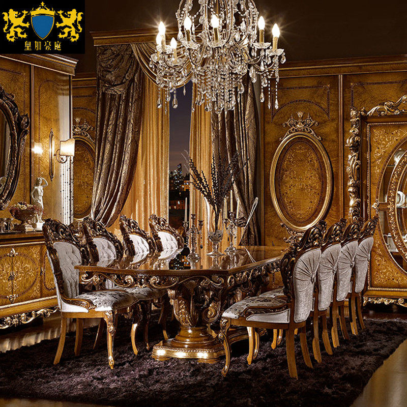 European-style solid wood carved long dining table French villa luxury palace classical rectangular dining table dining chair custom furniture