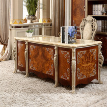 European style solid wood desk study furniture handmade carved marble noodles pasta desk custom