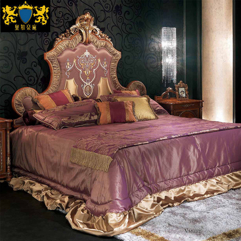 Eurostyle luxury double bed Italian palace Luxurious Cloth Art Bed Wedding Bed Princess Bed Master Bed Sculpture Flower Large Bed