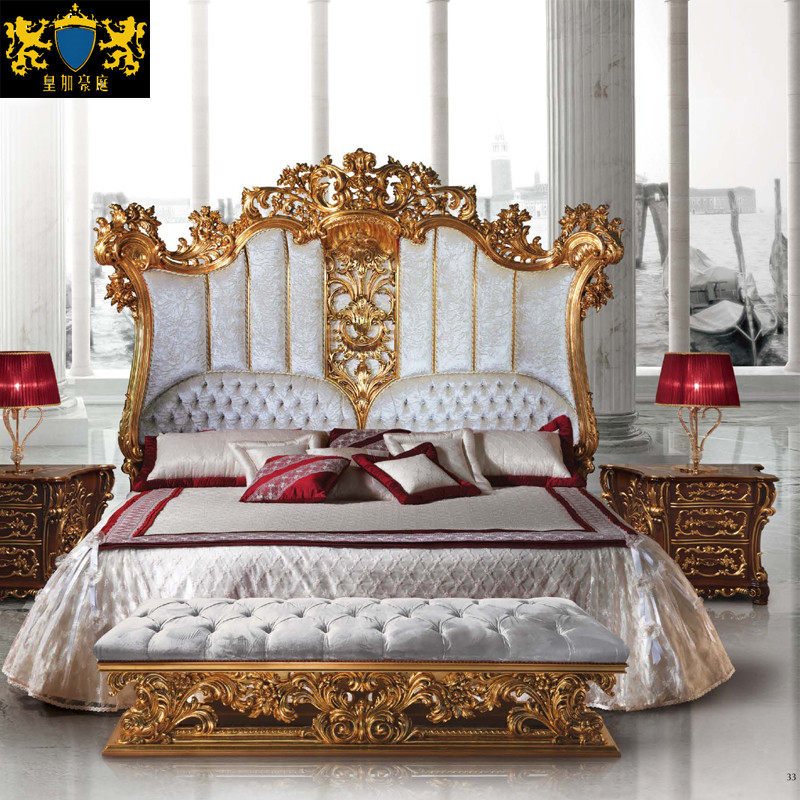 European-style fabric princess double bed Italian style solid wood carving wedding bed French villa luxury bedroom furniture