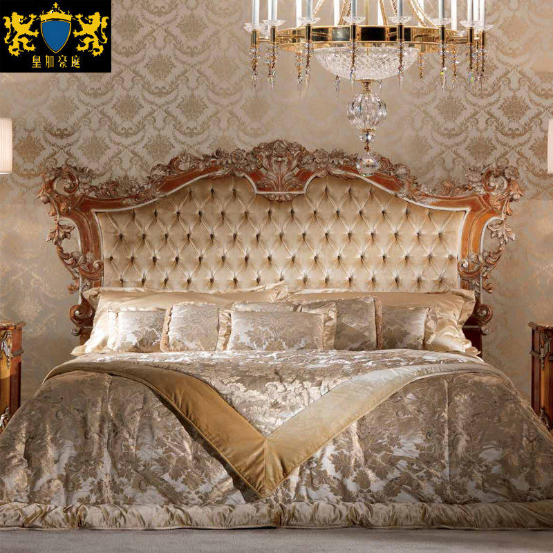 Villa furniture French luxury fabric bed Italian double bed solid wood carving 1 8 meters European bed wedding bed