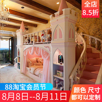 Villa European log safe design girl boy castle French solid wood handdrawn childrens bed Princess and girl child bed