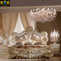 The Italian high-end solid wood bed European classical luxury carved wood bed 1 8 meters master fabric nuptial bed