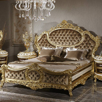 Villa Method Style Color Drawing Cloth Art Bed Luxury palace solid wood Sculpture Flowers Double Man Bed too Bed European-style Princess Bed Wedding Bed