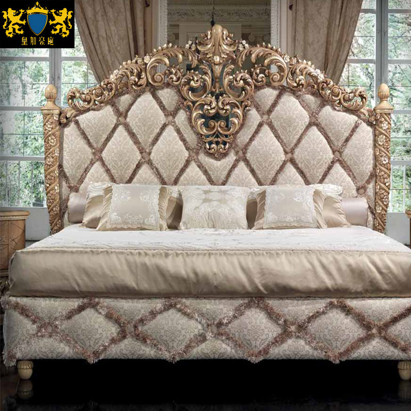 Villa Furniture Au Style Double People's Bed Method Type Solid Wood Engraving Cloth Art Bed Italian Bedroom 1 8 m Wedding Bed