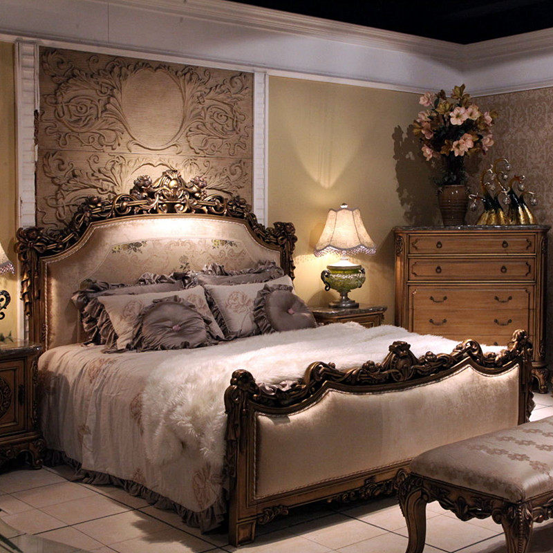 European-style Bed Double Bed 1 8 m solid wood bed cloth art bed American large bed solid wood Bedroom Furniture Bedroom Furniture Bed wedding bed