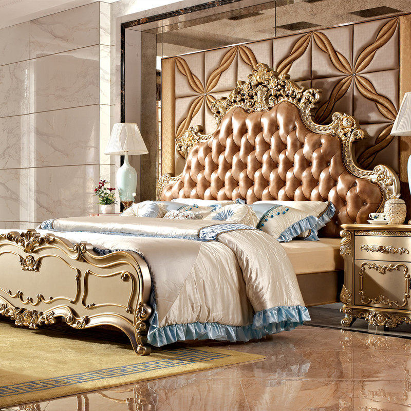 Ostyle bed solid wood bed master bedroom with double bed hand carved genuine leather bed Italian bed 1 8 m princess bed