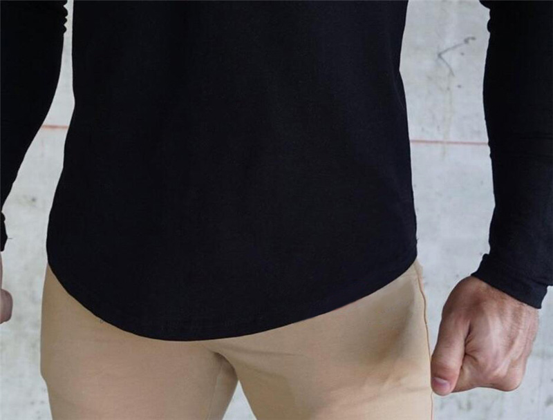 Cơ bắp anh em thể thao áo thun dài tay nam thời trang Slim thun hồ quang hem rắn màu áo sơ mi giản dị áo tanktop nữ