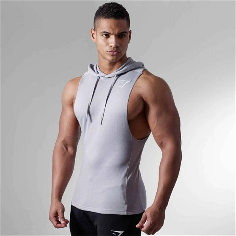 Cơ bắp anh em thể thao vest thể thao nam tay áo hoodie Slim cotton vest rắn màu áo trùm đầu áo thun áo khoác tập gym