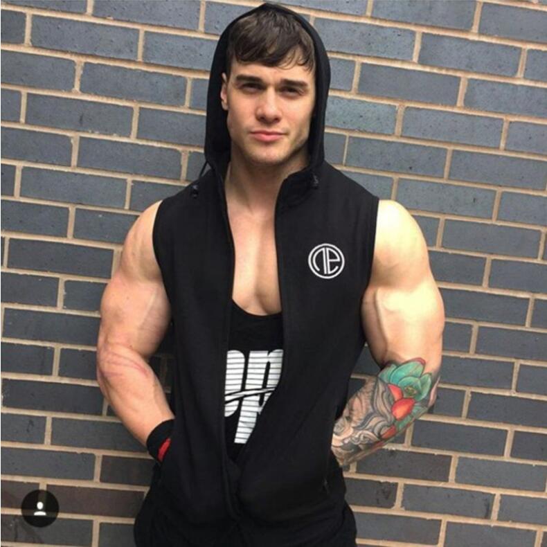 Muscle fitness brother sports vest autumn sportsman casual hooded vest sleeveless sweater Cotton zipper shirt