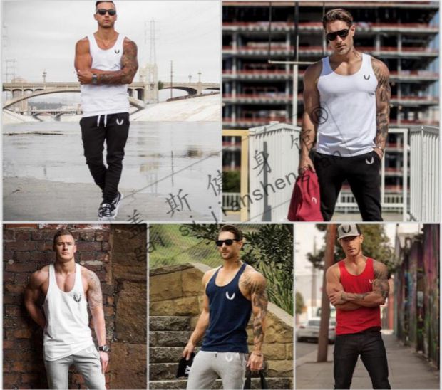 Mùa hè mới Slim cơ bắp anh em thể thao nam in vest thể thao in mồ hôi giản dị vest thể hình áo lót thể thao