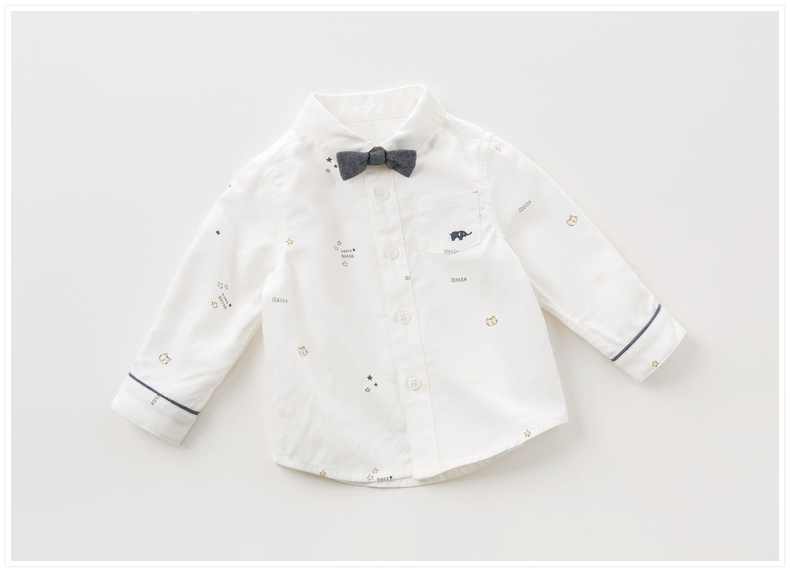 Davebella david Bella 2019 mùa thu mới bé trai và bé gái cotton cotton nơ nơ dài tay - Áo sơ mi sơ mi dài tay bé gái