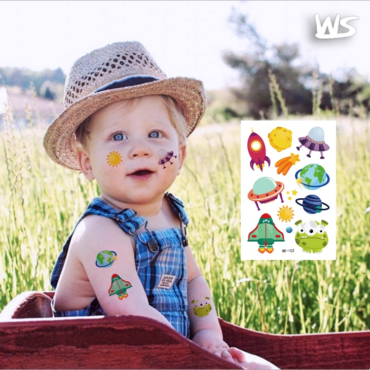 Xiaoshuangjia. Cartoon Spaceship Series Tattoo Stickers for Kidsren, Temporary Astronaut Tattoo Stickers, Mini Version