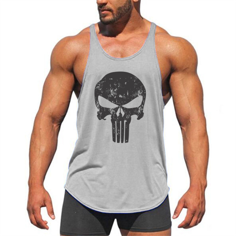 Punisher Men's Fitness Vest Bodybuilding Spaghetti Straps Skull Print Pure Cotton Sling Muscle Sweat-Absorbent and Breathable Punisher Men's Fitness Vest Bodybuilding Spaghetti Straps Skull Print Pure Cotton Sling Muscle Sweat-Absorbent and Breathable