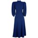 Blue long skirt dress spring and autumn 2023 women's new puff sleeve French slim high collar fashion hip width