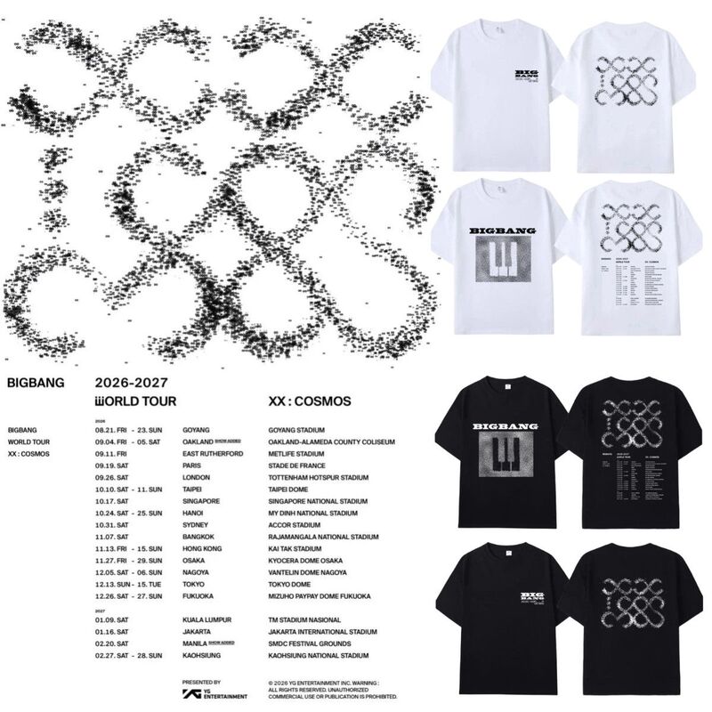 Official Authentic Bigbang 26-27 Twenty-Year Anniversary World Tour Double-Sided T-Shirt Fan Support Unisex Short-Sleeve Official Authentic Bigbang 26-27 Twenty-Year Anniversary World Tour Double-Sided T-Shirt Fan Support Unisex Short-Sleeve