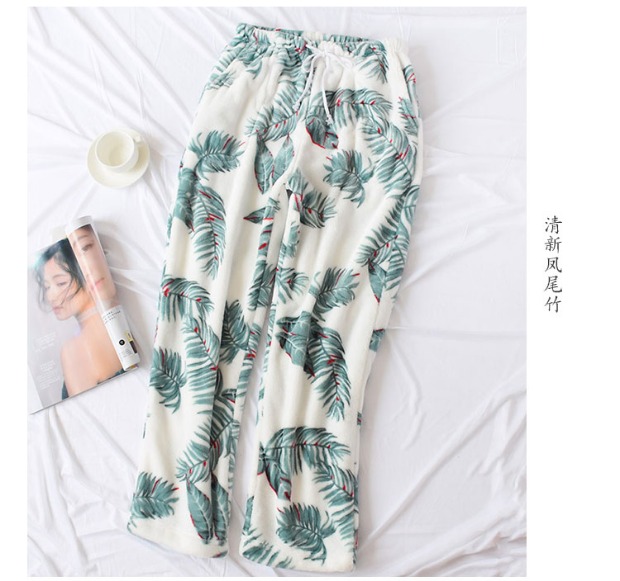 Mùa thu và mùa đông đồ ngủ flannel phụ nữ thẳng dài lỏng lẻo lông cừu san hô nhà quần tươi ins gió cá tính quần sooc nam