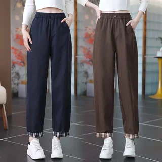 2025 new autumn simple plaid stitching dad pants
