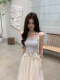 Muzi Li's Li ອອກແບບ lace embroidery stitching stretch knit top square neck outer camisole women's summer