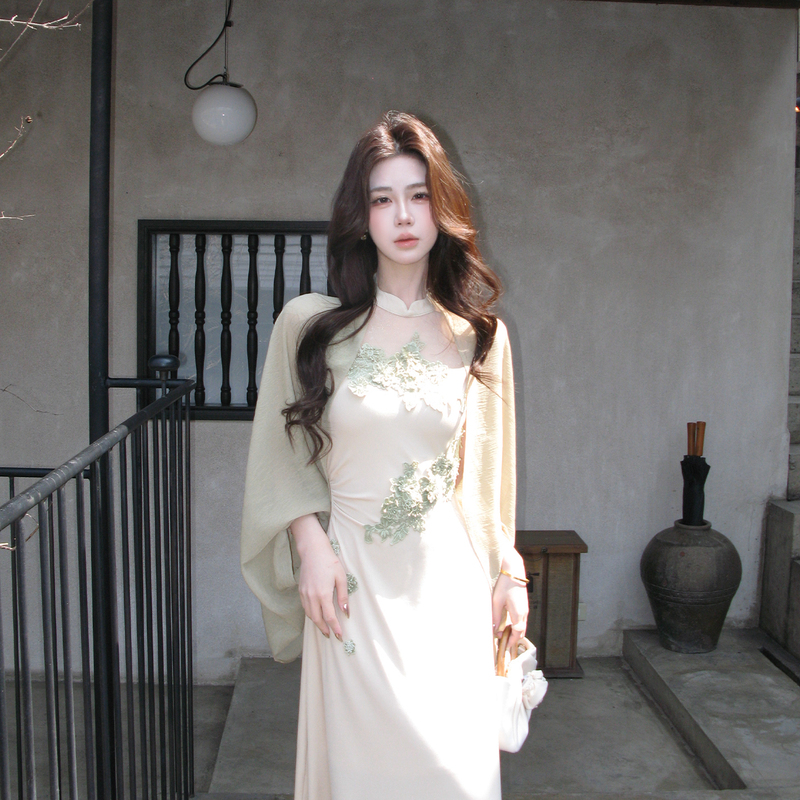Muzili's New Chinese-Style Mesh Splicing Sleeveless Knitted Dress, Beautiful New Waist-Cinching Long Dress with Drape Effect for Summer Muzili's New Chinese-Style Mesh Splicing Sleeveless Knitted Dress, Beautiful New Waist-Cinching Long Dress with Drape Effect for Summer