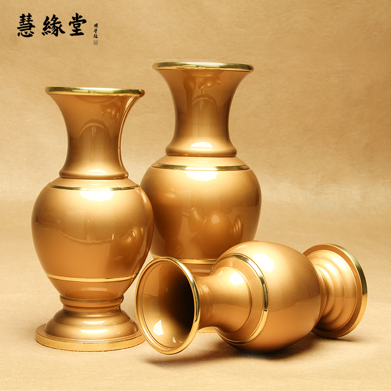 Taiwan for Buddha plain flour gold copper vase a pair of Buddha supplies Buddha front for flower home flower arrangement Buddha hall Guanyin bottle
