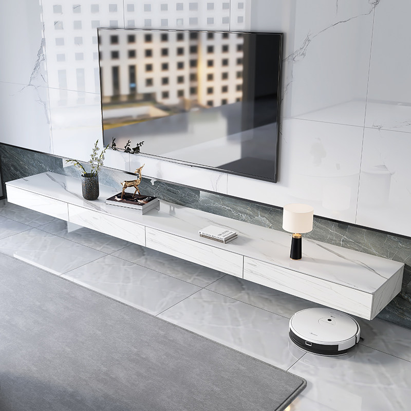 Suspended rock plate tea table TV cabinet Composition wall-mounted minimalist modern small family living room light and luxurious hanging wall suspended