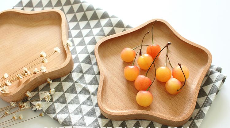 Đĩa gỗ sáng tạo Cá tính hình ngôi sao năm cánh bằng gỗ Tấm gỗ đĩa trái cây sấy khô tấm bánh snack tấm ăn sáng khay gỗ để ấm chén