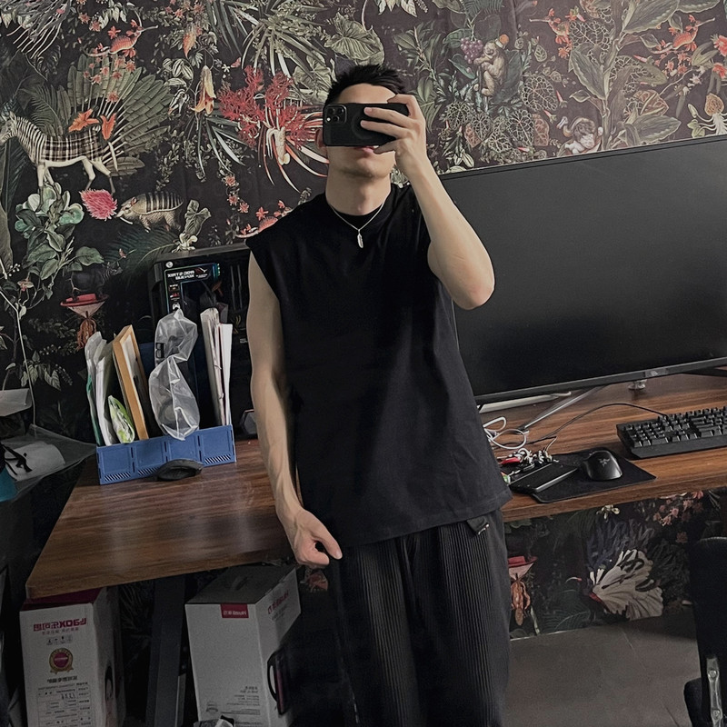 Bboy Hip Hop Retro Old School West Coast Sleeveless T-Shirt Small Neckline Thickened Sleeveless Vest