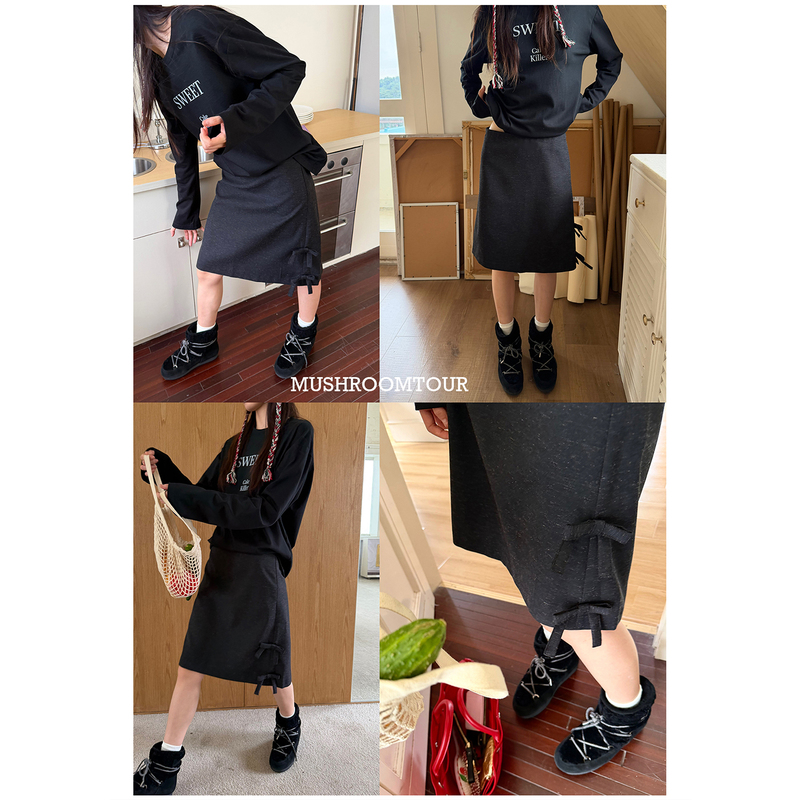 Mushroom Tour Handmade Three-Dimensional Bow A-Line Versatile Skirt Mushroom Tour Handmade Three-Dimensional Bow A-Line Versatile Skirt