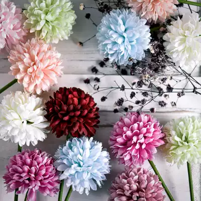 Simulation ping pong chrysanthemum hydrangea dandelion fake flower decoration silk Nordic flower art indoor living room table decorations