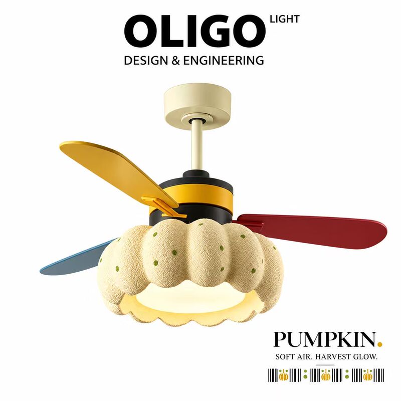 Oligo Pumpkin Fan Chandelier Children's Room Cartoon Cute Dopamine Macaron Bedroom Straight Blade Fan Light