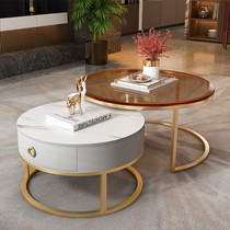 Light luxury minimalist modern net red coffee table living room household round Nordic brown glass slate economical table