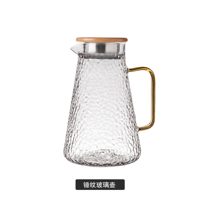 Golden Handle Hammer Pattern Wooden Lid Pot & Delivery Mathousehold Glass water set suit Simplicity Northern Europe pot  heat-resisting Hammer pattern flower receptacle 6 Only install With tray Cup holder