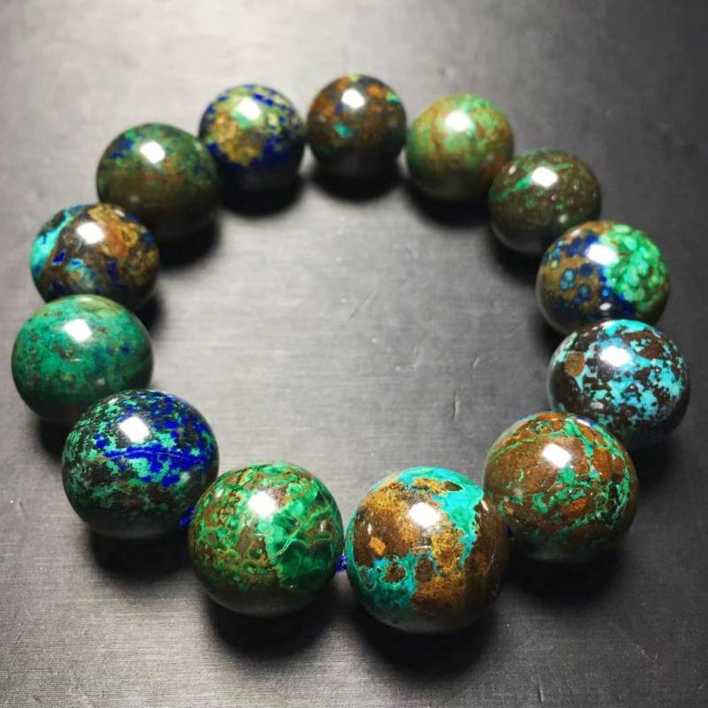 天然ブルー銅ブレスレット クリソコラ マルチ鉱石 共生 マルチカラー銅鉱石 鉄鉱石 ターコイズ モネガーデン