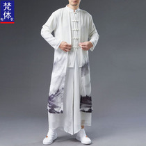 Summer flying escapades with snow-spinning long shirts Chinese windy and ancient style mens Han clothes Tang loaded with meditation gowns